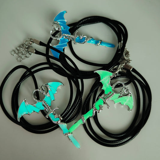 Glow in the Dark Dragon Sword Pendant and Chain