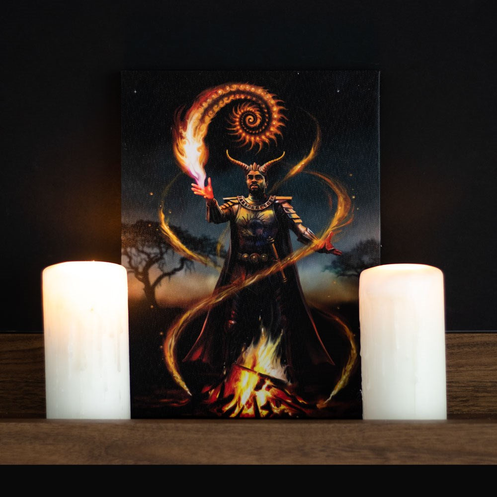 19X25CM Fire Element Wizard Canvas Plaque By Anne Stokes
