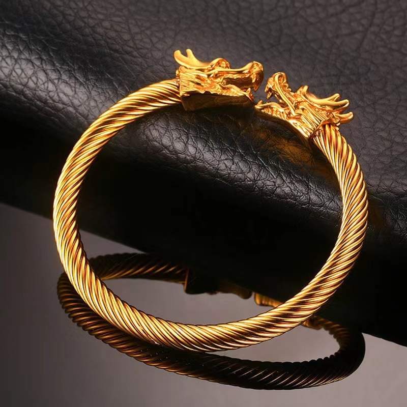 Gold Dragon Head Bangle