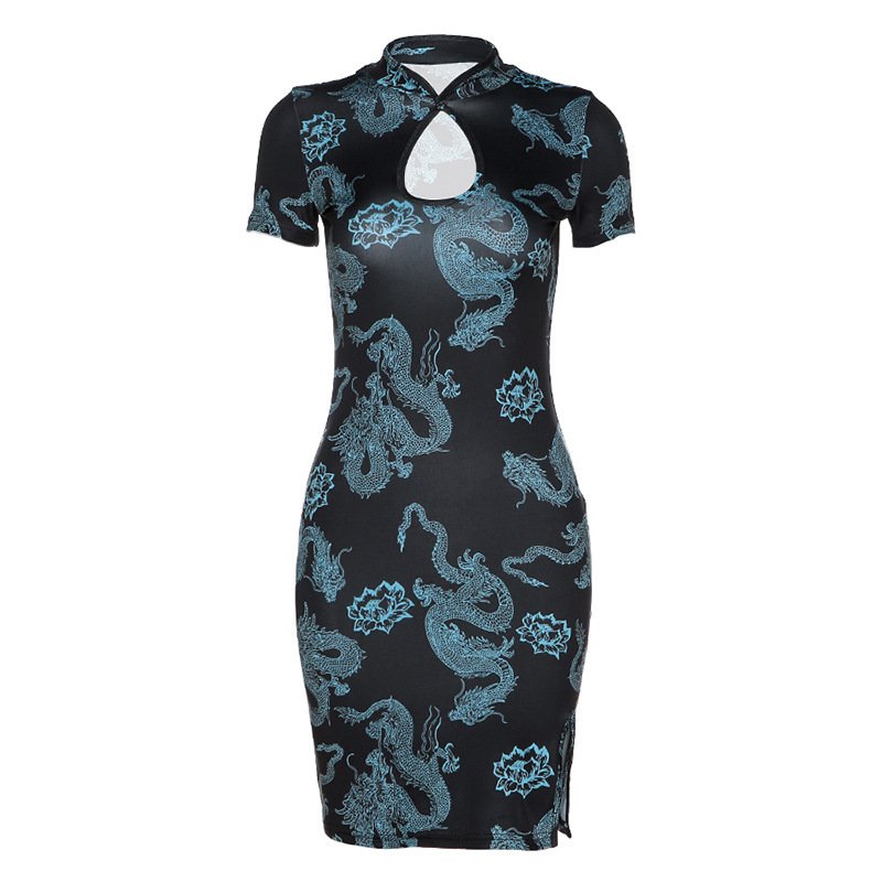 Chinese Dragon and Lotus Flower Party Dress