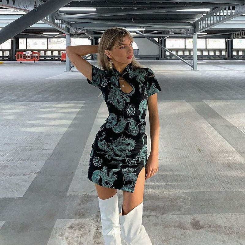 Chinese Dragon and Lotus Flower Party Dress