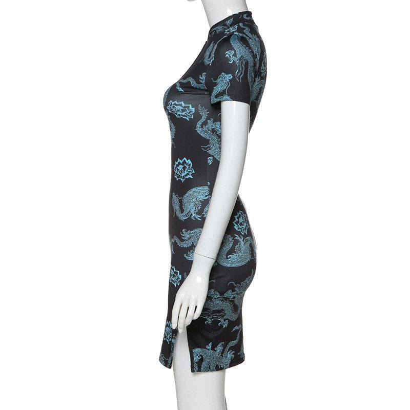 Chinese Dragon and Lotus Flower Party Dress
