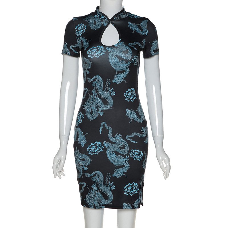 Chinese Dragon and Lotus Flower Party Dress
