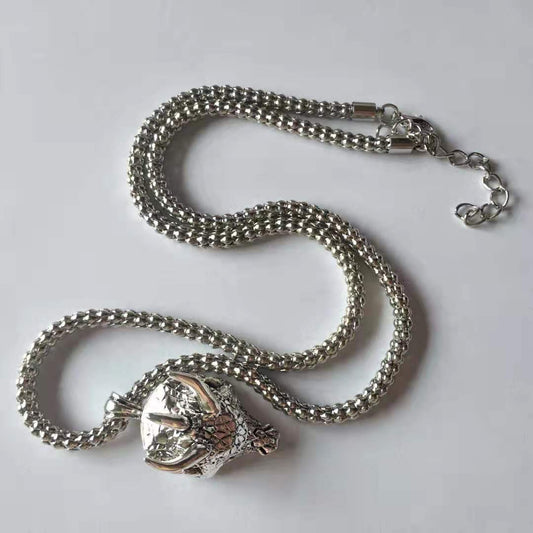 Antique Silver Alloy Mythical Dragon Head Pendant Necklace