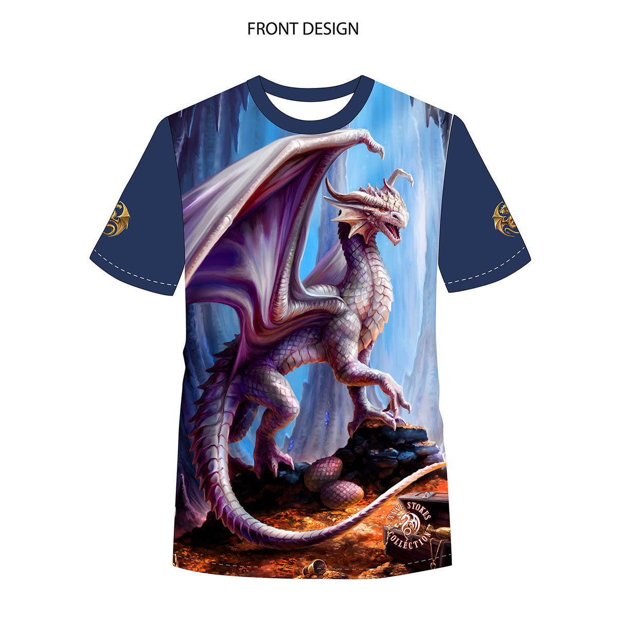 Treasure Trove Dragon Mockup T-shirt Front by Anne Stokes