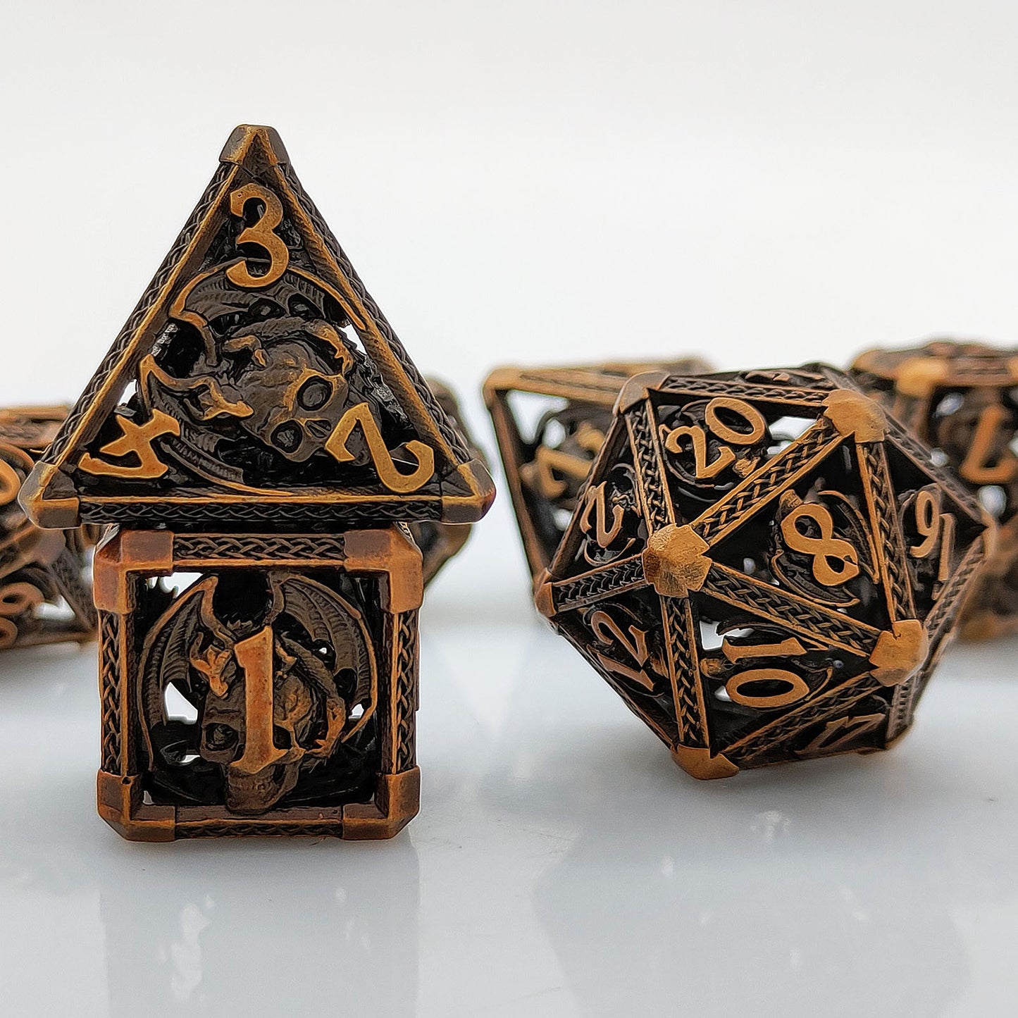 Dragon Skull Metal Dice Set – Bronze Highlights
