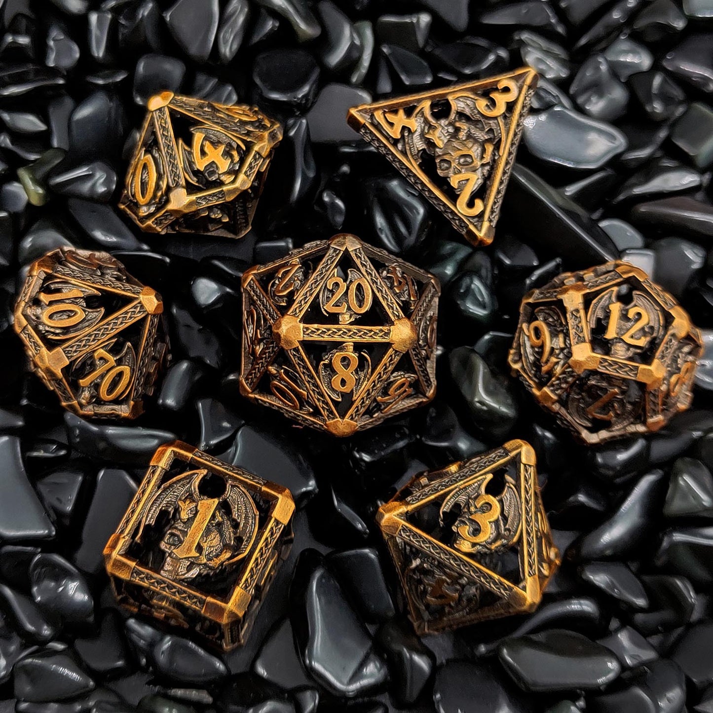 Dragon Skull Metal Dice Set – Bronze Highlights