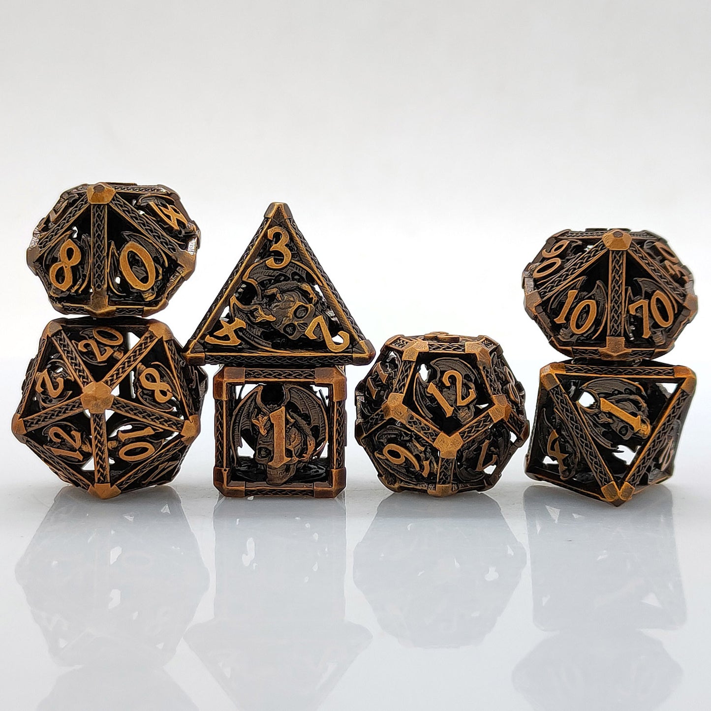 Dragon Skull Metal Dice Set – Bronze Highlights