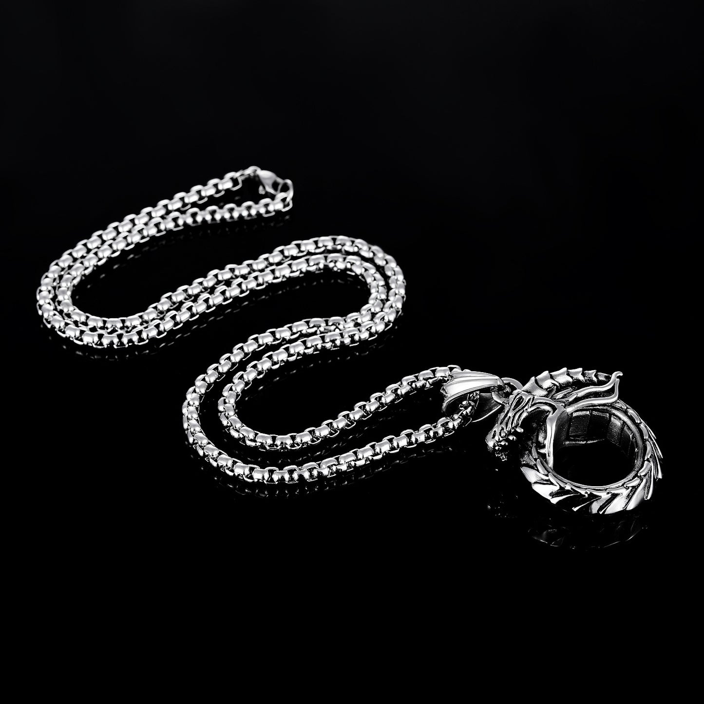 Ouroboros Dragon Eating Tail Stainless Steel Pendant and Chain