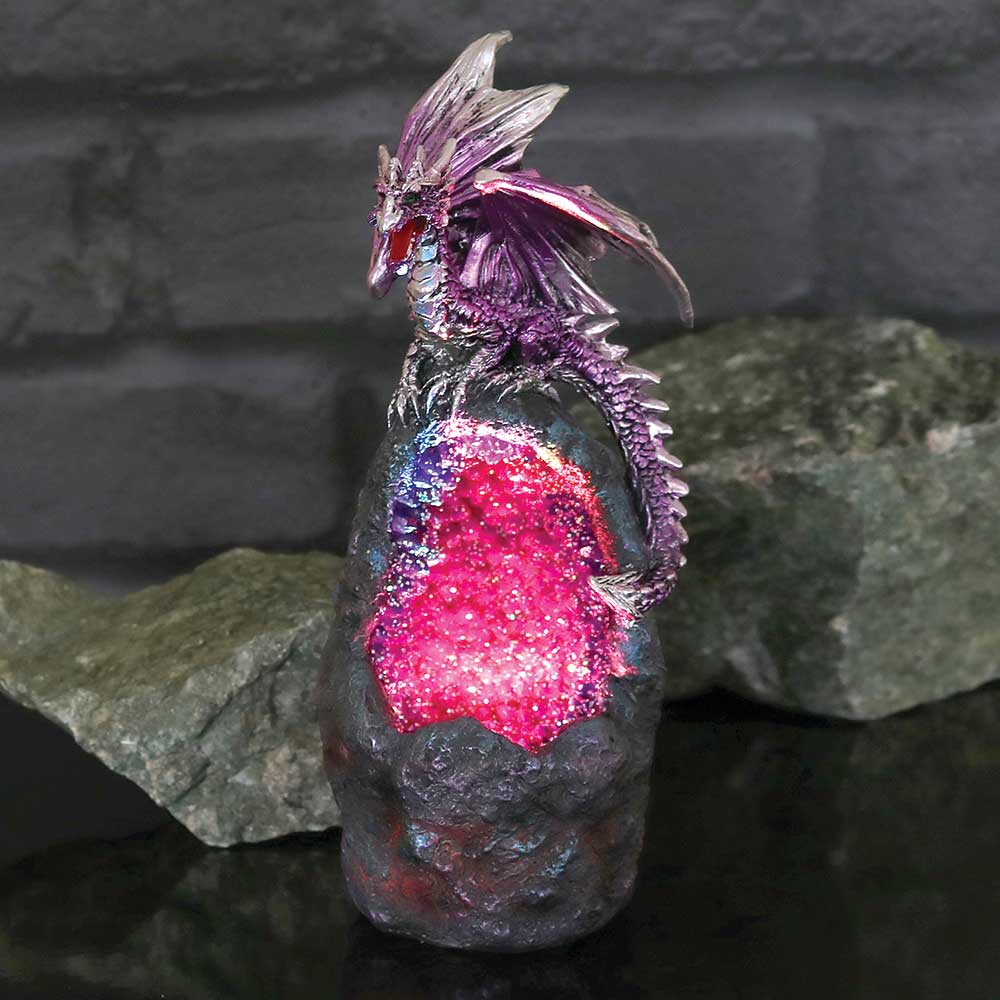 Amethyst Crystal Geode Protecting Dragon figure