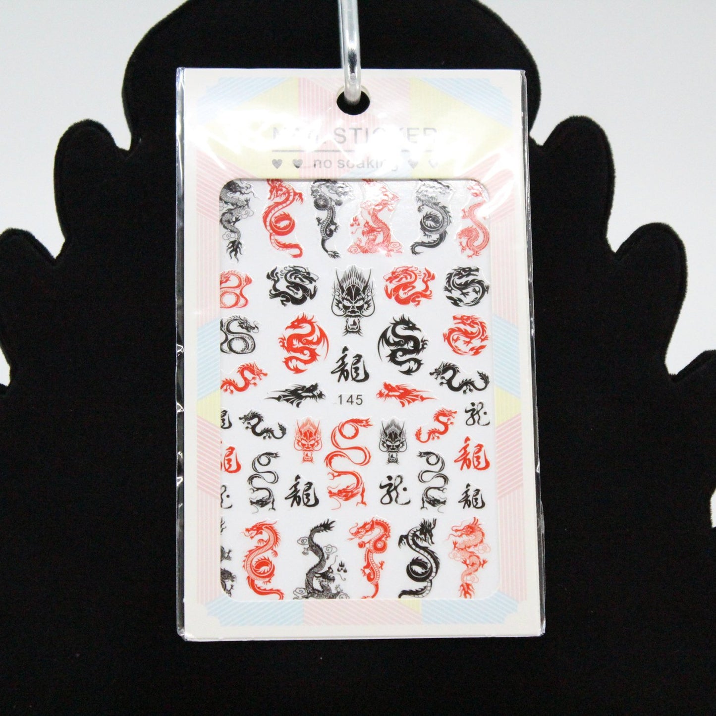 Finger Nail Art Tribal Chinese Dragon Stickers Red/Black