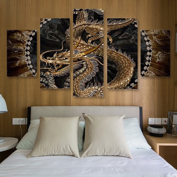 Chinese Dragon 5 Panel Canvas Print