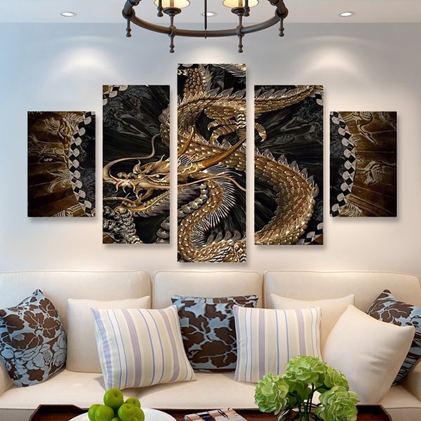 Chinese Dragon 5 Panel Canvas Print