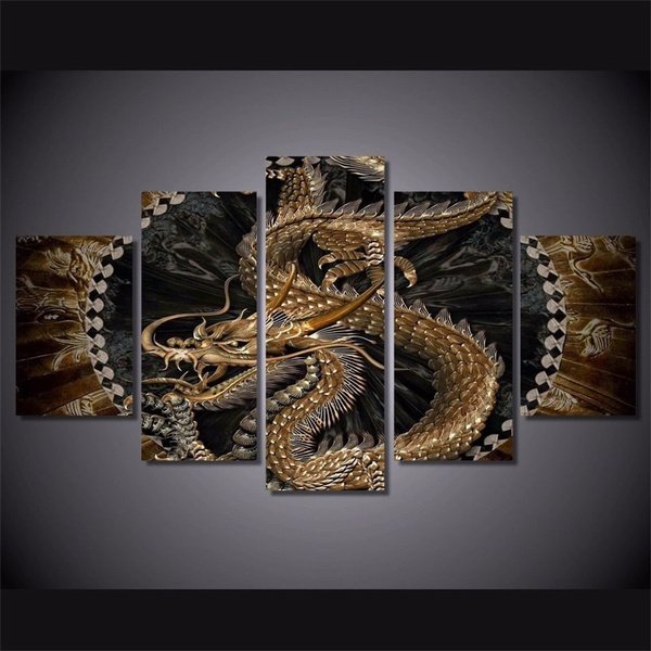 Chinese Dragon 5 Panel Canvas Print