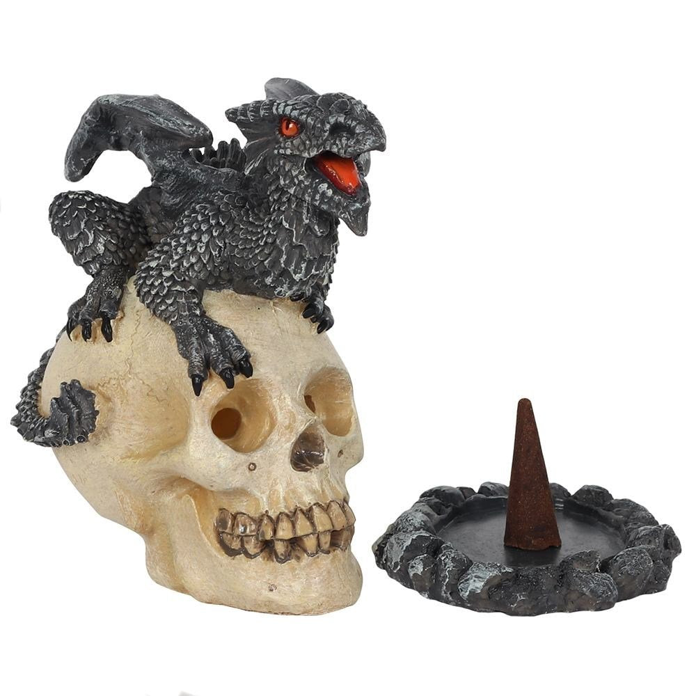 Black Dragon and Skull Incense Burner by Anne Stokes