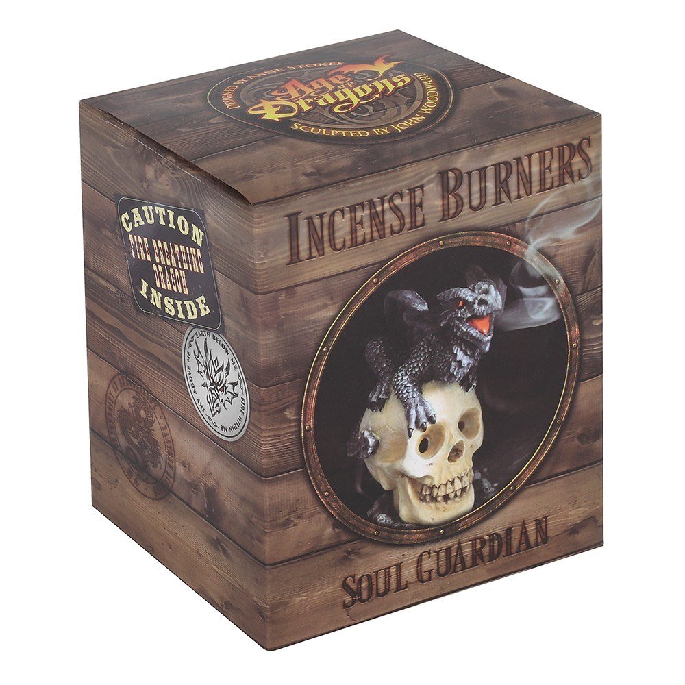 Black Dragon and Skull Incense Burner by Anne Stokes
