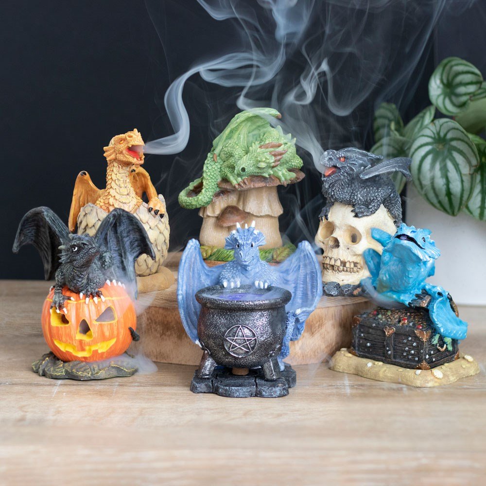 Black Dragon and Skull Incense Burner by Anne Stokes