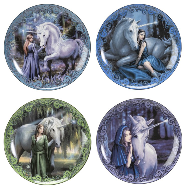 Unicorn and Maidens Dessert Plates Set of 4 By Anne Stokes