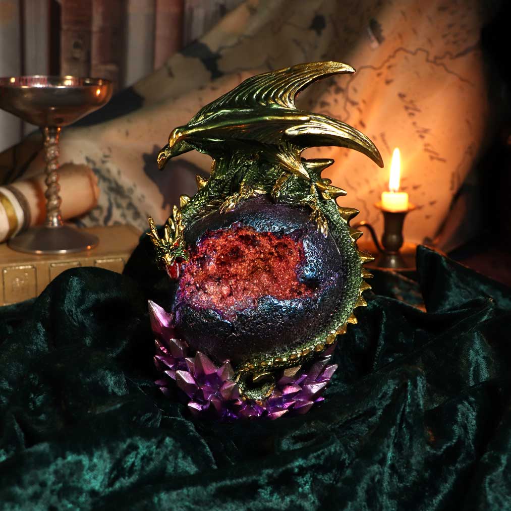 Guardian of the Glow Green Dragon Purple Geode Crystal Figurine 21cm