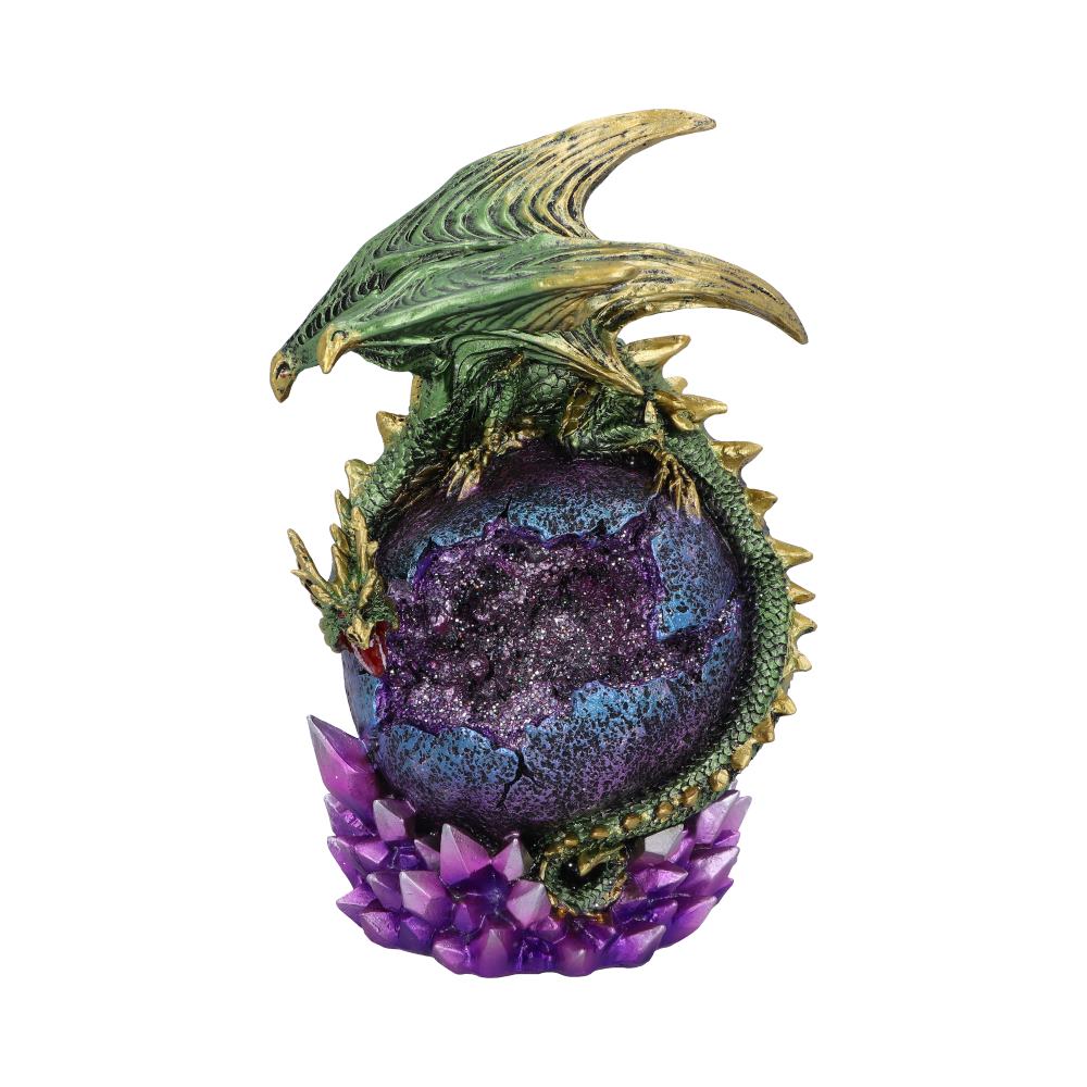 Guardian of the Glow Green Dragon Purple Geode Crystal Figurine 21cm