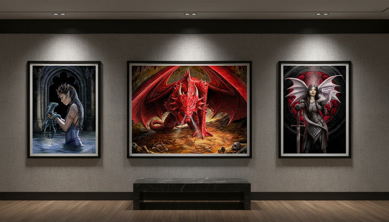 Anne Stokes fantasy dragon artwork displayed in a premium gallery-style interior