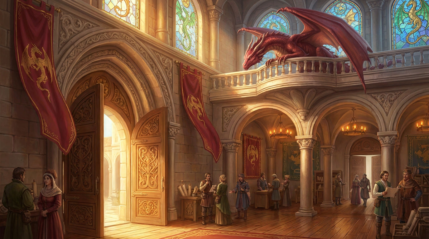 Dragon guarding the entrance to the DragonZone Australia wholesale merchant hall, welcoming retailers to register for a wholesale account.