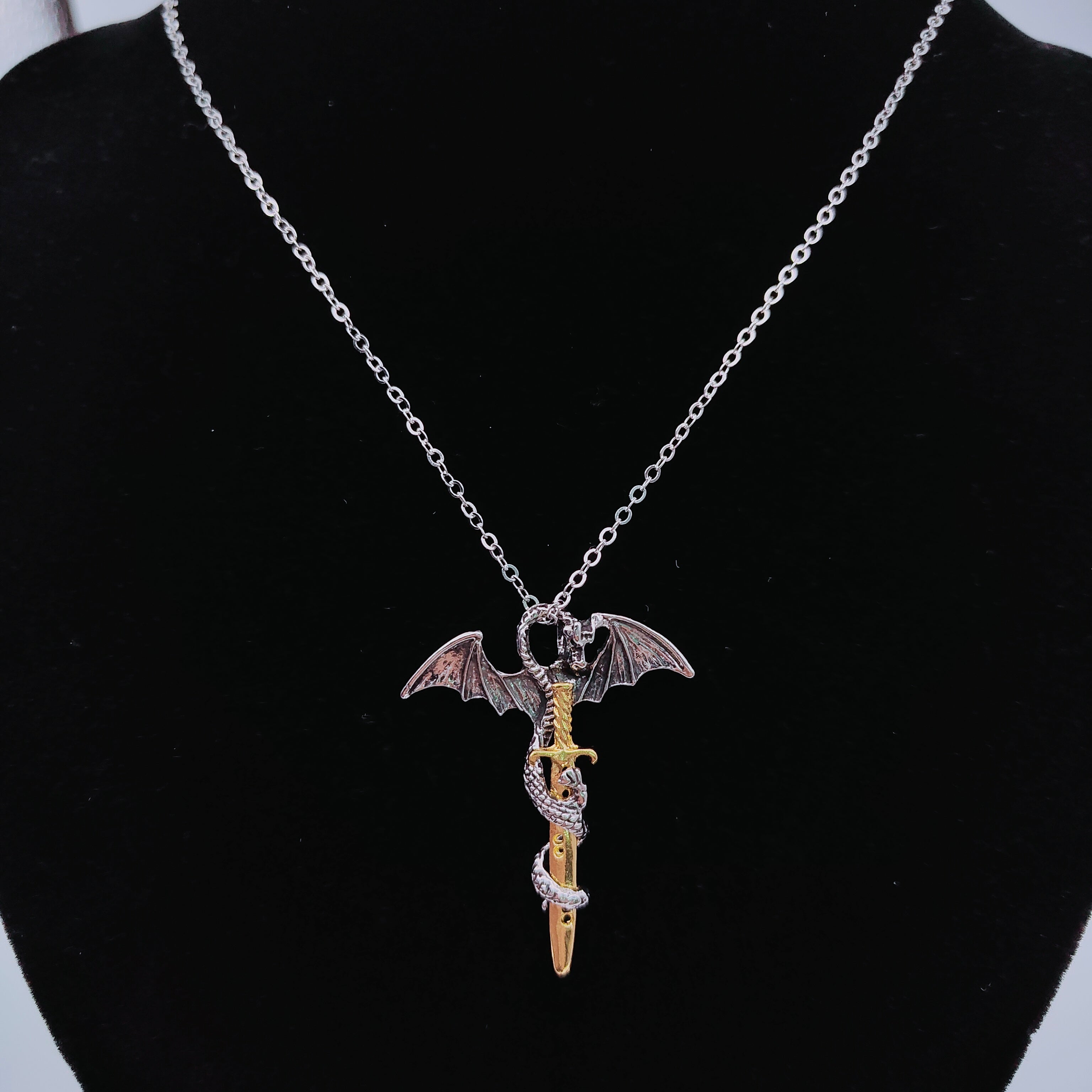 Alloy Dragon Cross with Sword Pendant and Chain
