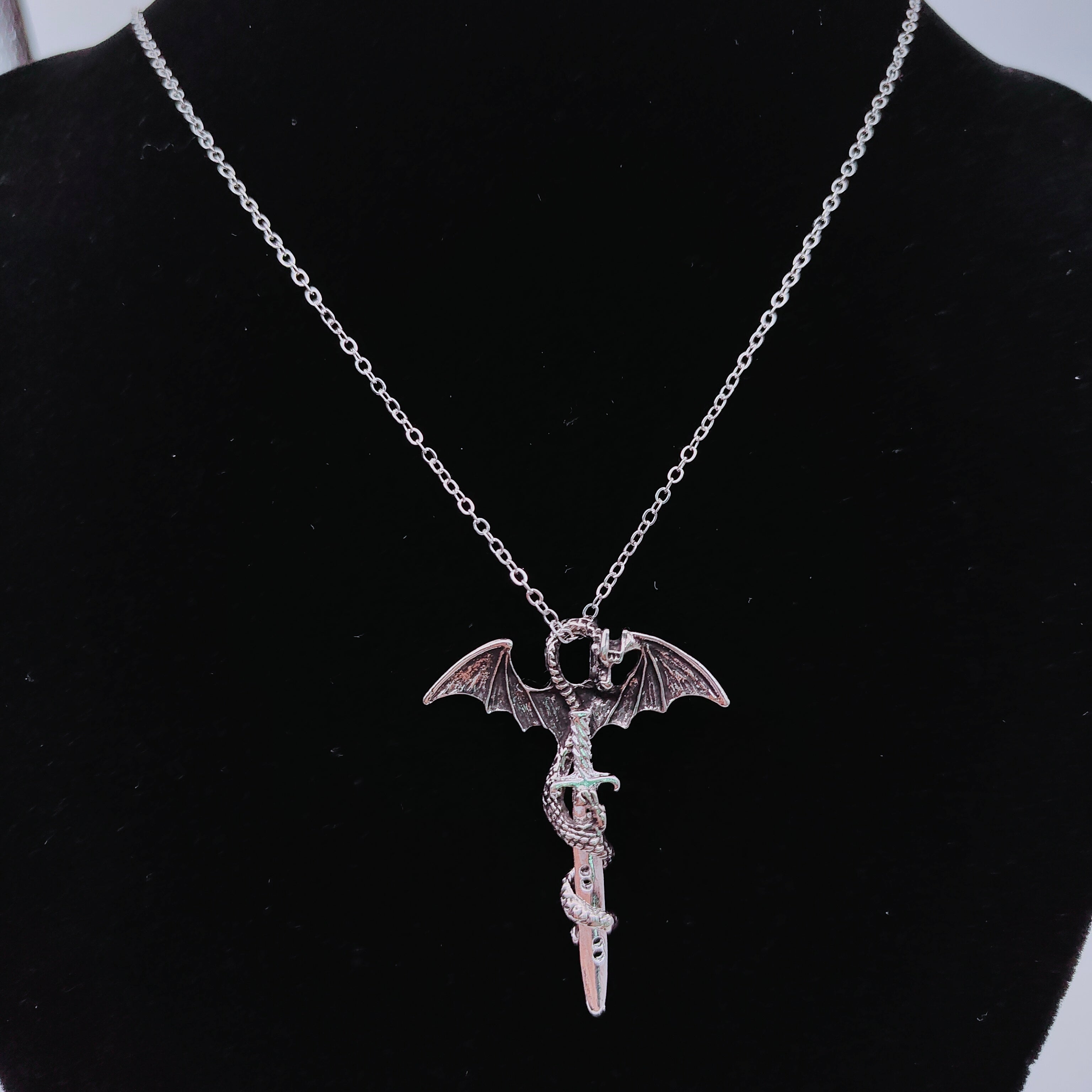 Alloy Dragon Cross with Sword Pendant and Chain