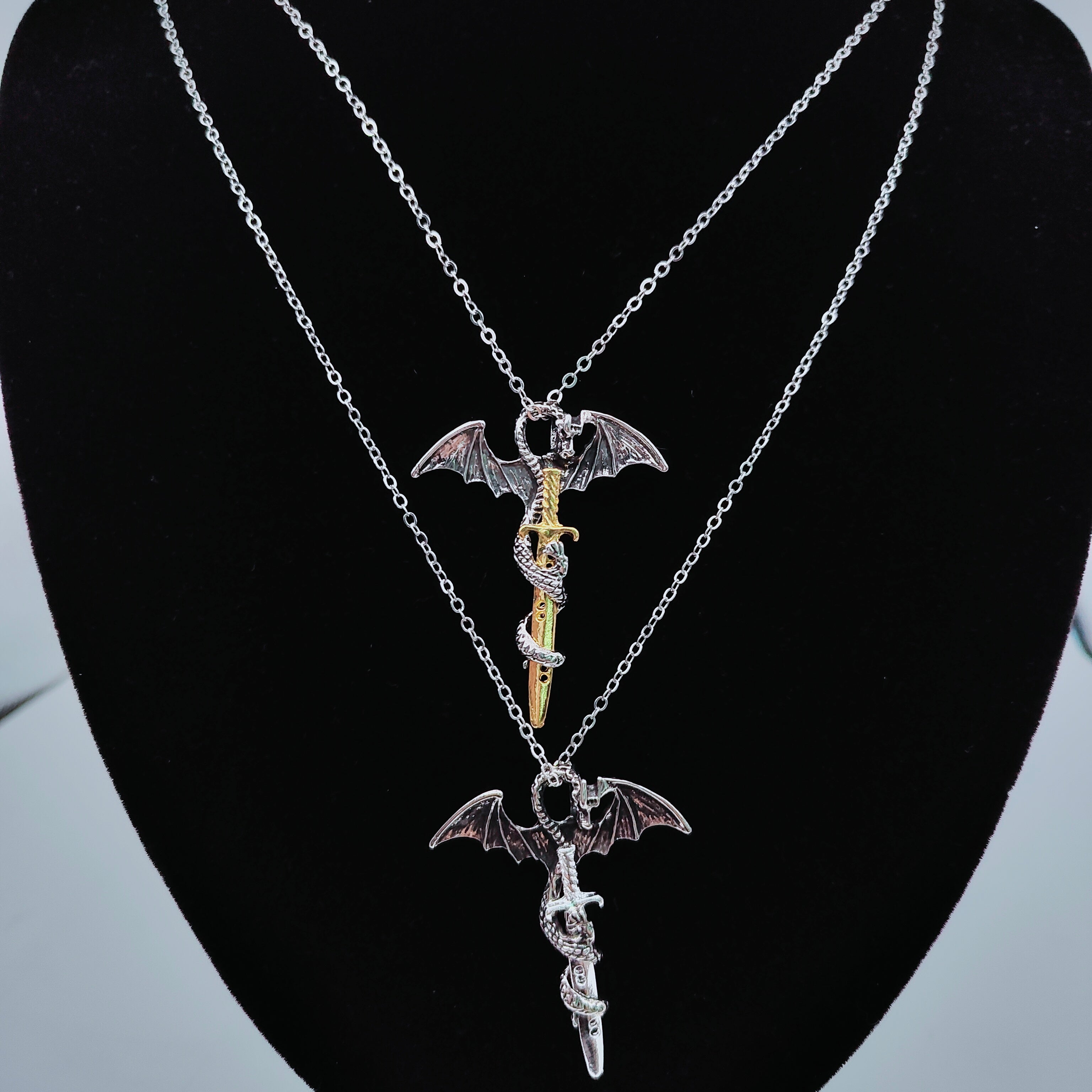 Alloy Dragon Cross with Sword Pendant and Chain