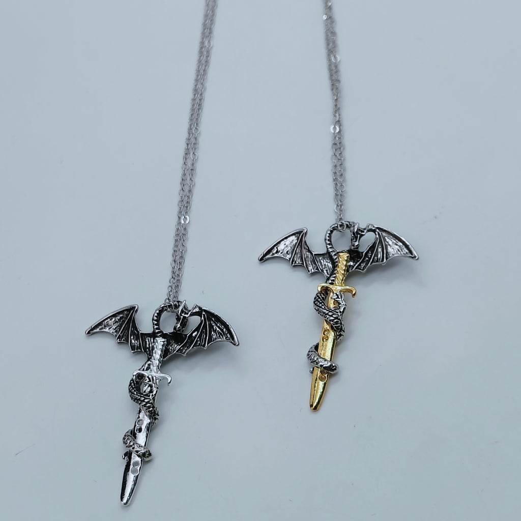 Alloy Dragon Cross with Sword Pendant and Chain