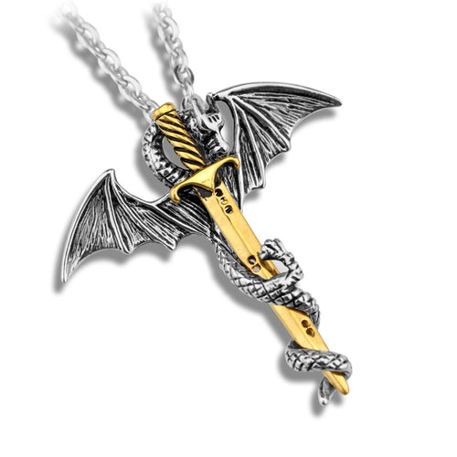 Alloy Dragon Cross with Sword Pendant and Chain