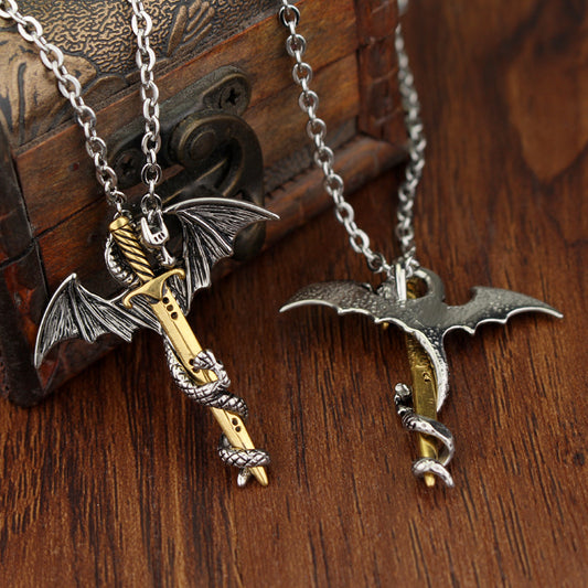 Alloy Dragon Cross with Sword Pendant and Chain