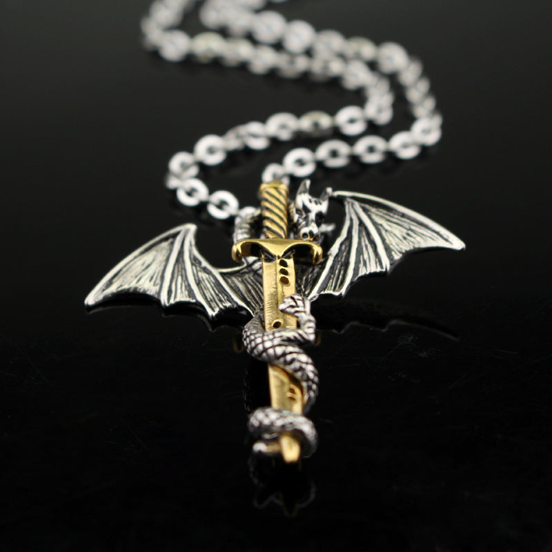 Alloy Dragon Cross with Sword Pendant and Chain