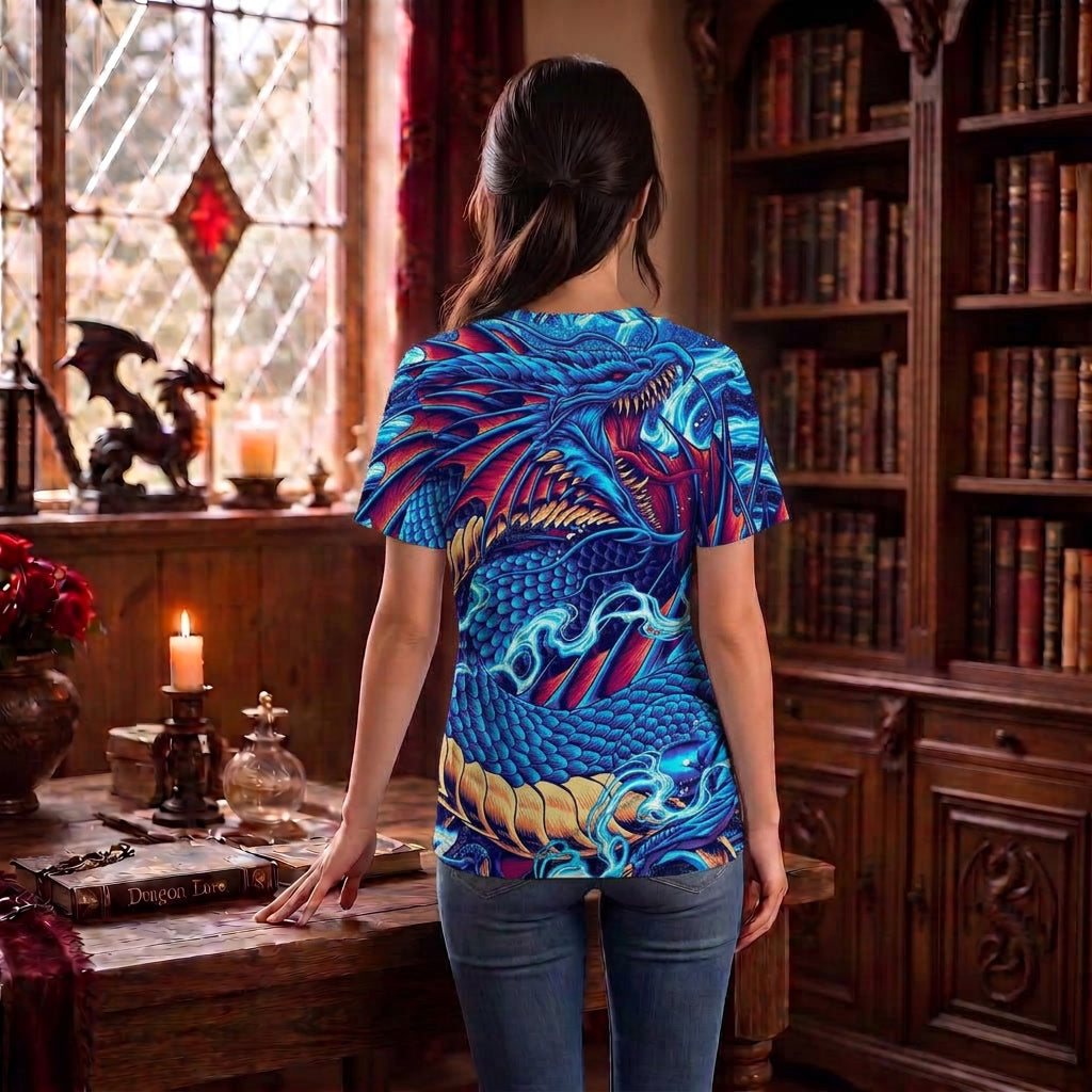 Blue Chinese Dragon Lightning Print Shirt