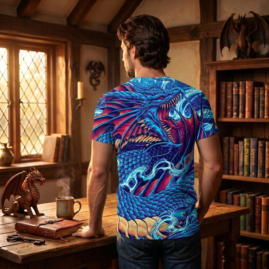 Blue Chinese Dragon Lightning Print Shirt