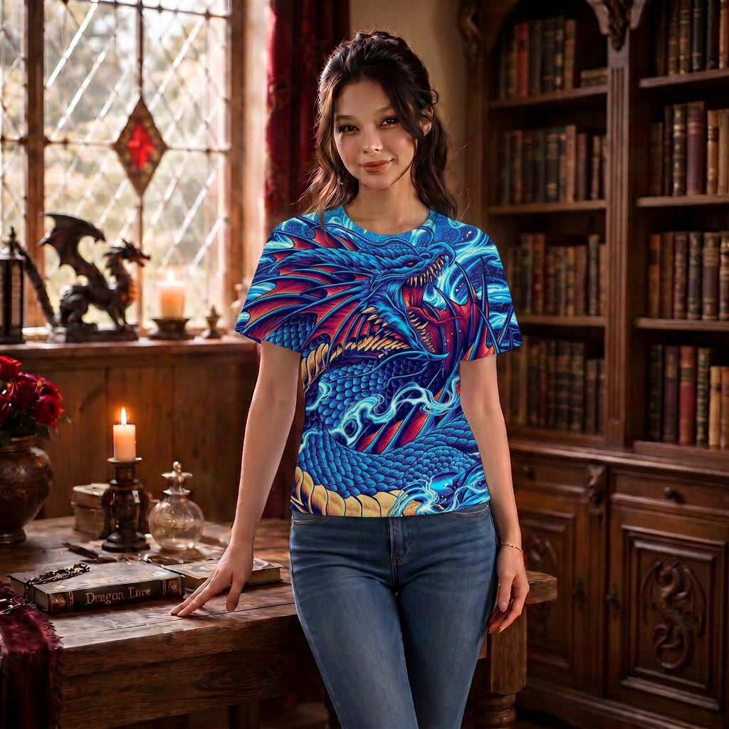 Blue Chinese Dragon Lightning Print Shirt