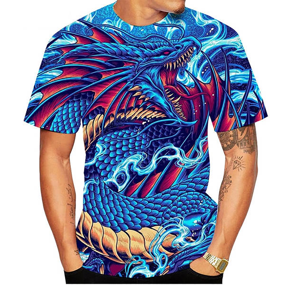 Blue Chinese Dragon Lightning Print Shirt