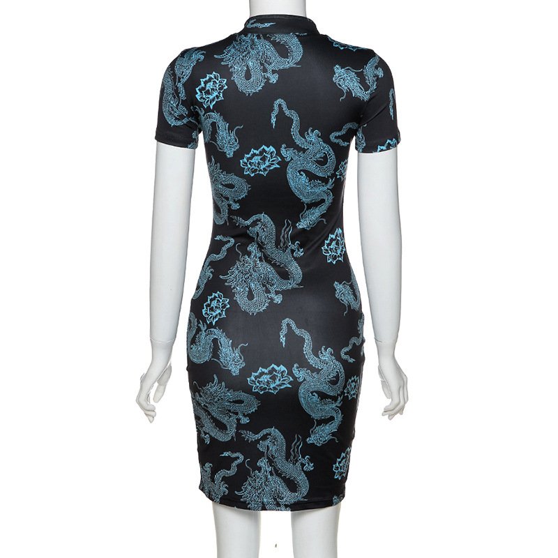 Chinese Dragon and Lotus Flower Party Dress
