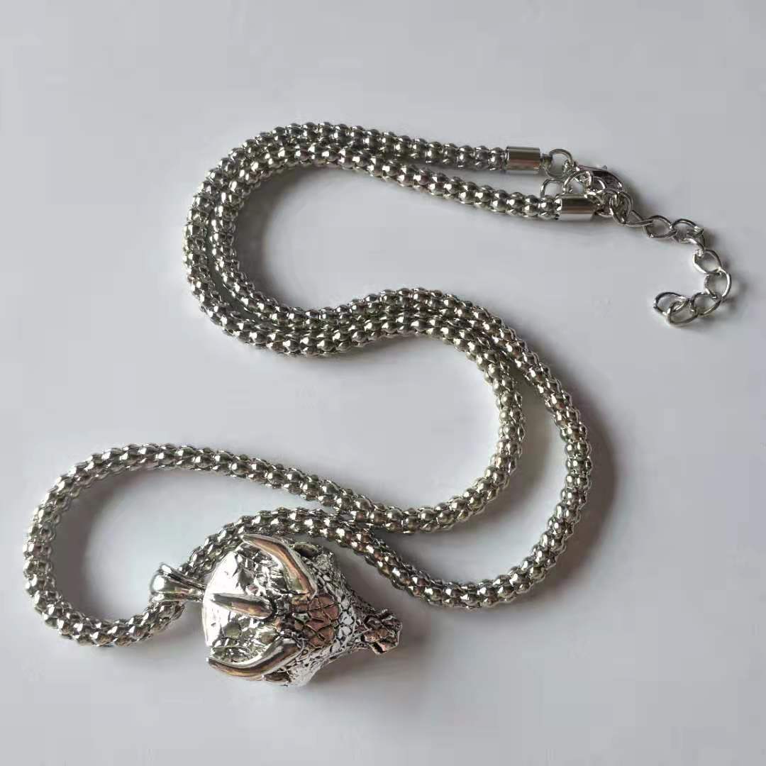 Antique Silver Alloy Mythical Dragon Head Pendant Necklace