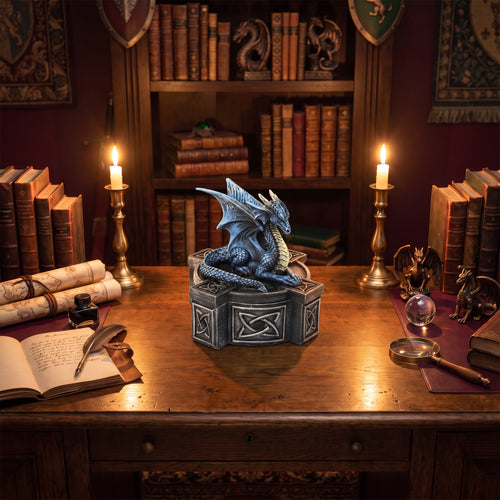 Anne Stokes Dragon Jewellery Box with blue dragon on Celtic stone trinket box