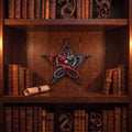 Anne Stokes Dragons Pentagram Plaque featuring red and silver dragons entwined around a pentagram lifestyle view