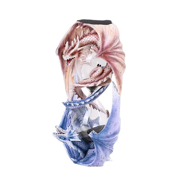 Anne Stokes Dragon Sandtimer featuring two entwined dragons surrounding a decorative glass hourglass Side View