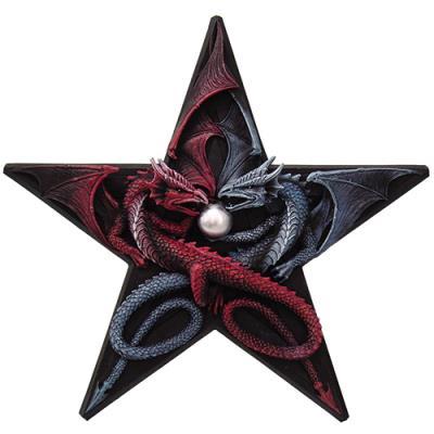 Anne Stokes Dragons Pentagram Plaque featuring red and silver dragons entwined around a pentagram.