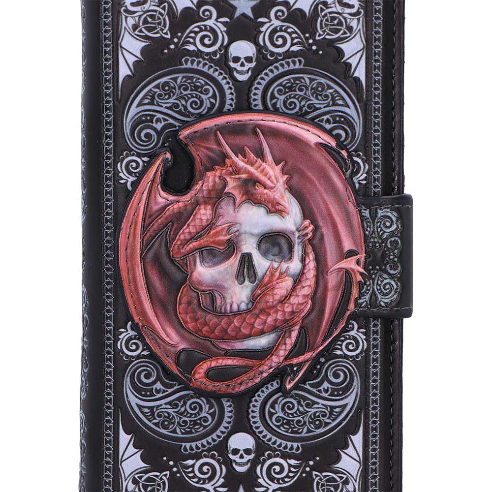 Anne Stokes Skull Embrace red dragon wrapped around skull artwork close up