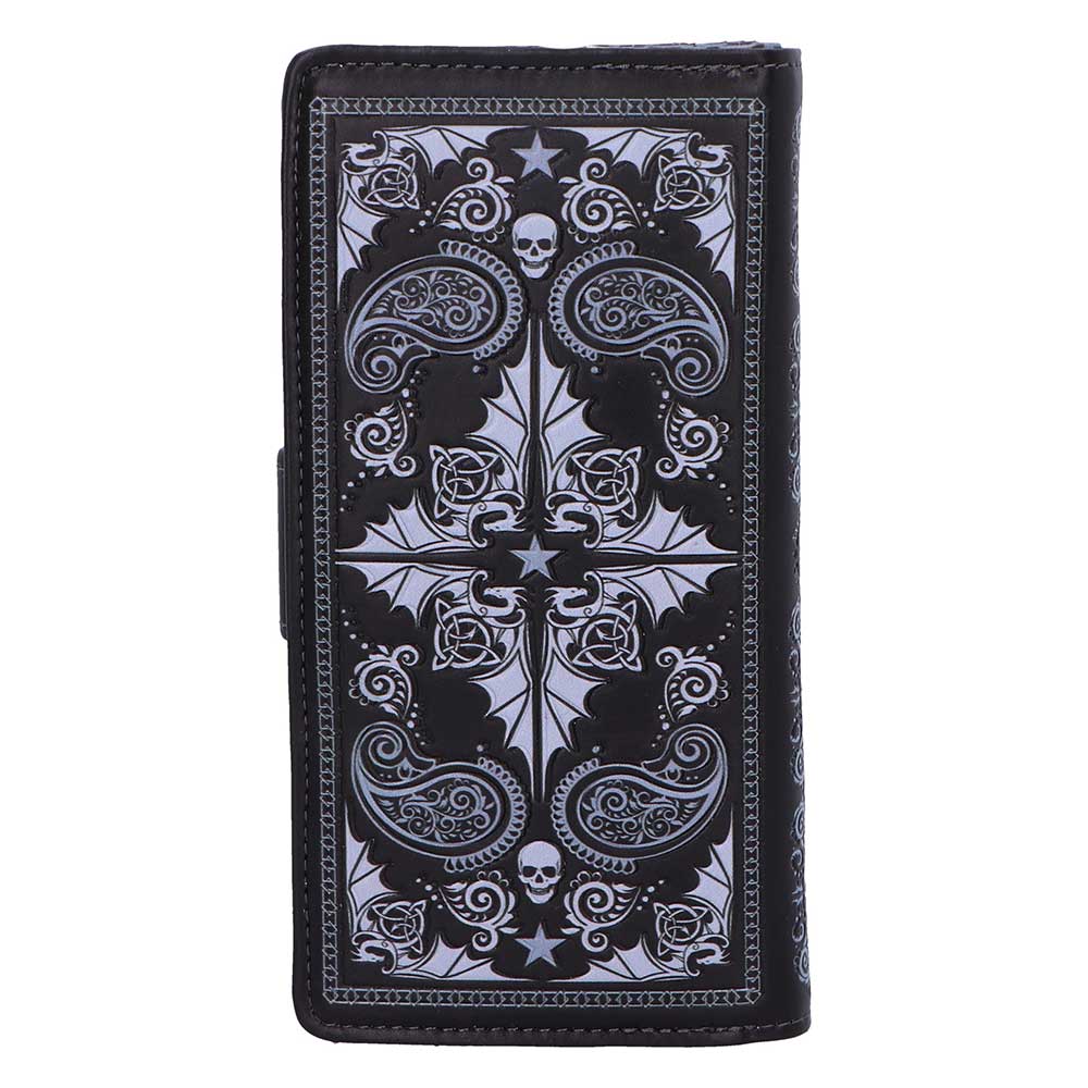 Anne Stokes Skull Embrace purse back with gothic skull and star design
