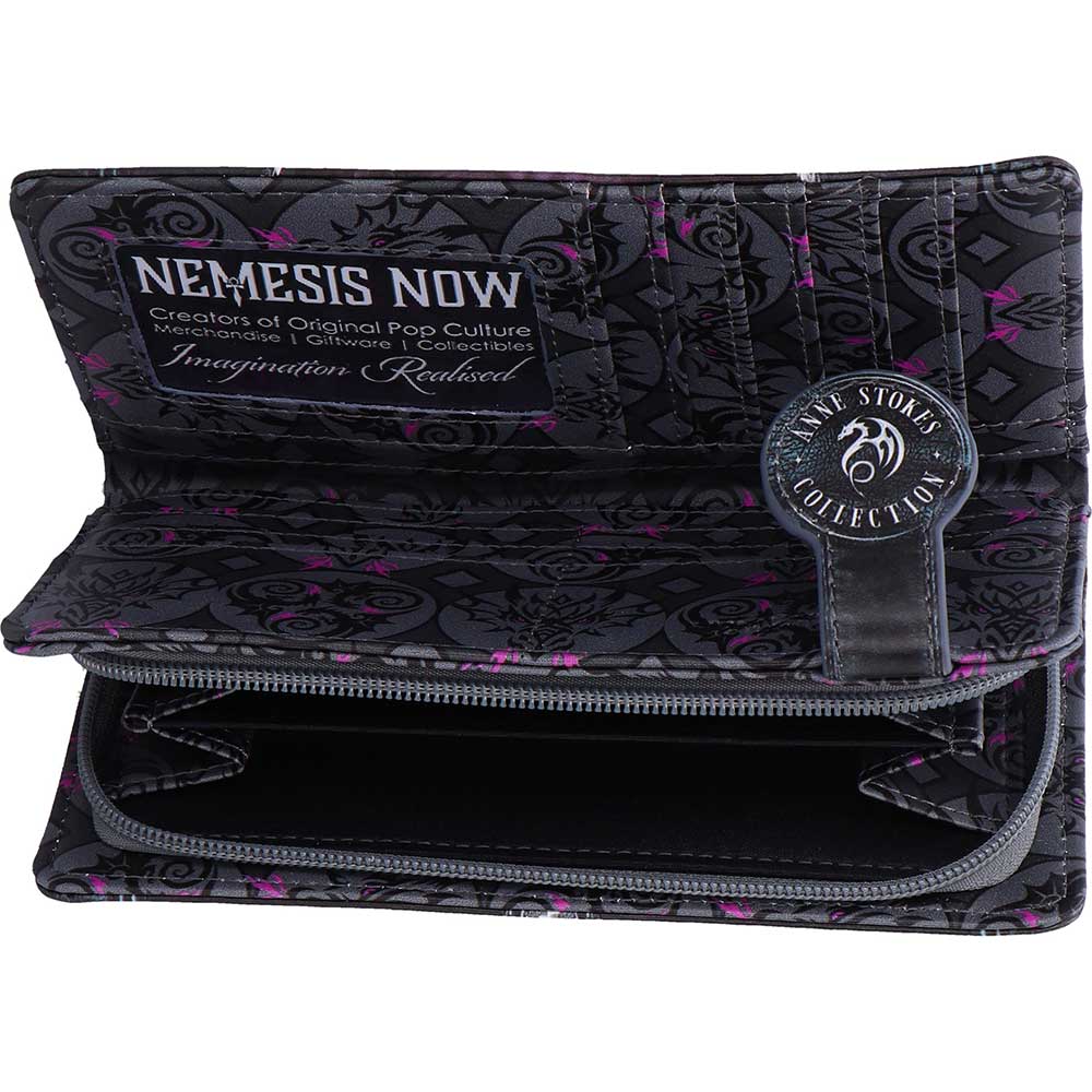 Inside view of Anne Stokes Unzipped Dragon purse with card slots