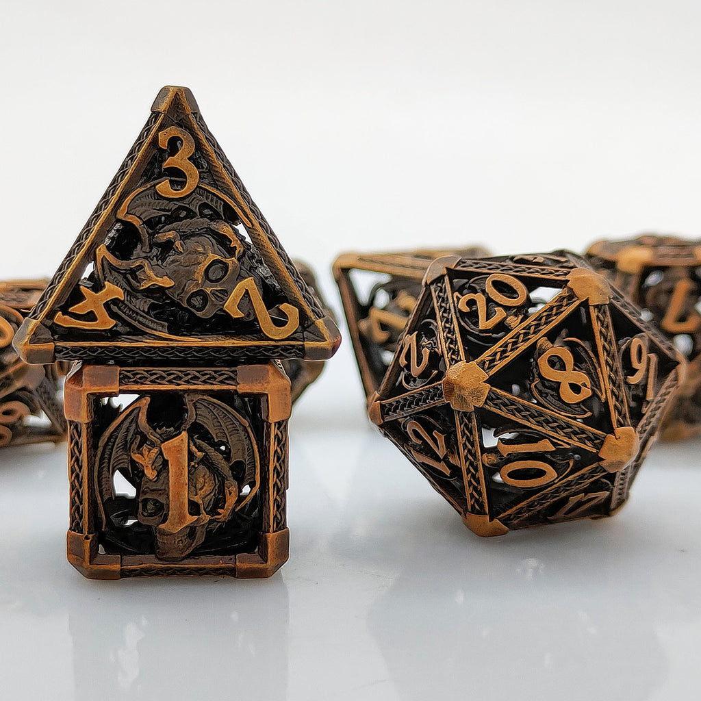 Dragon Skull Metal Dice Set – Bronze Highlights