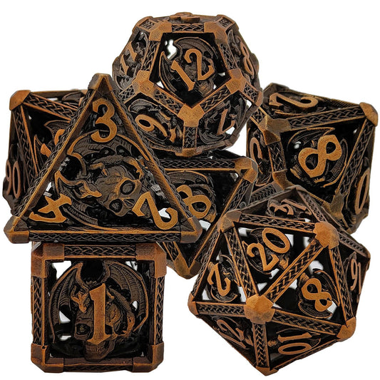 Dragon Skull Metal Dice Set – Bronze Highlights