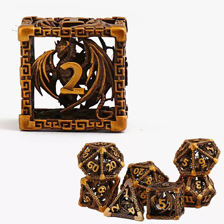 Wyvern Aztec Metal Dice Set – Bronze or Brass RPG Dice – Dragon Zone ...