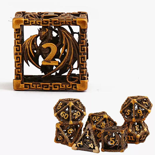 Wyvern Aztec Metal Dice Set – Bronze or Brass Highlights